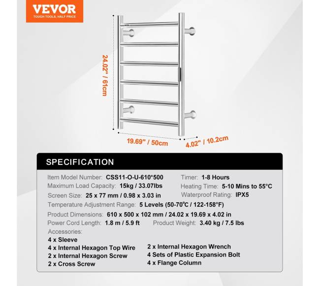 6-strypų rankšluosčių džiovykla sieninė šildoma6