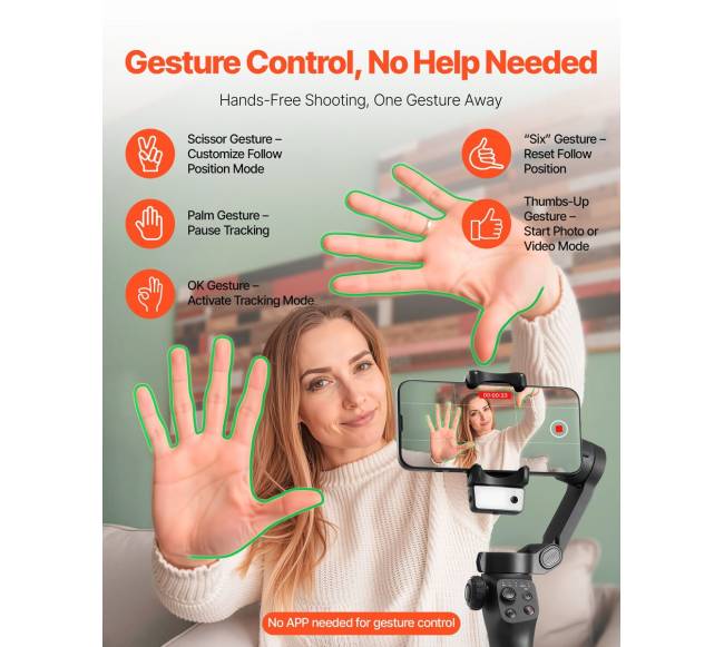 3 ašių išmaniojo telefono gimbalas su AI sekimu3