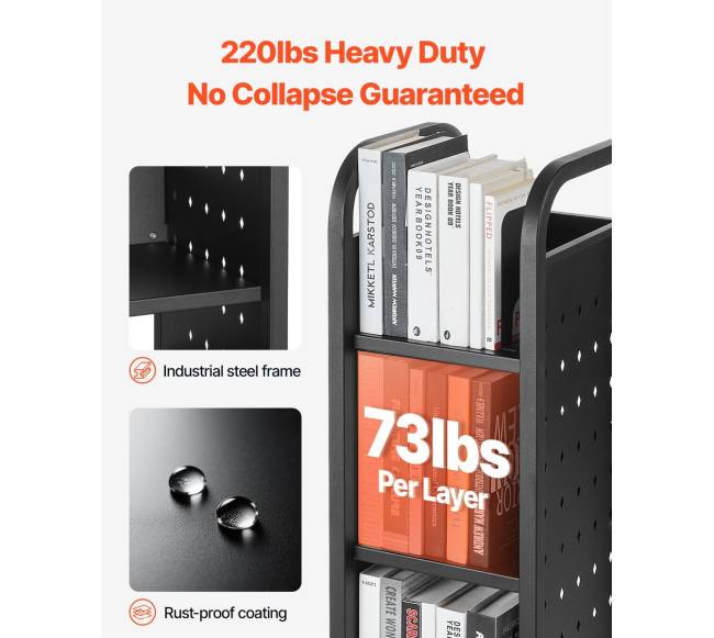 3 lygių knygų vežimėlis su L formos lentynomis2