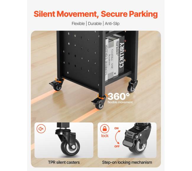 3 lygių knygų vežimėlis su L formos lentynomis3