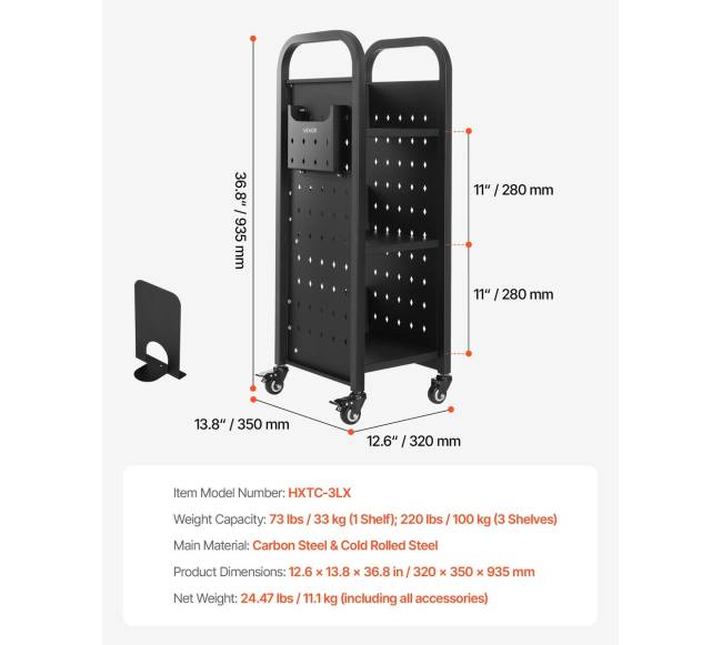 3 lygių knygų vežimėlis su L formos lentynomis6