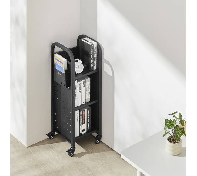 3 lygių knygų vežimėlis su L formos lentynomis7