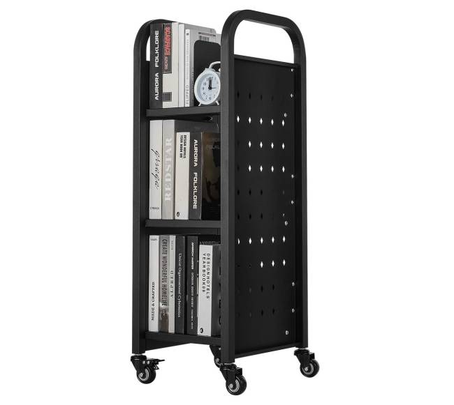 3 lygių knygų vežimėlis su L formos lentynomis10