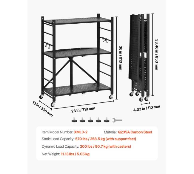 Trijų lygių lankstoma lentyna su ratukais6