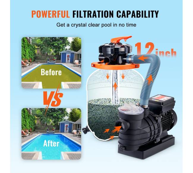 Vevor smėlio filtro siurblys baseinams, 12 colių4