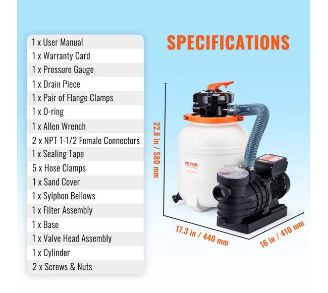 Vevor smėlio filtro siurblys baseinams, 12 colių5