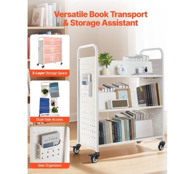 3-aukščių baltas knygų vežimėlis1