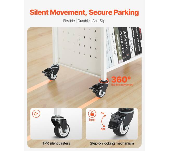 3-aukščių baltas knygų vežimėlis3