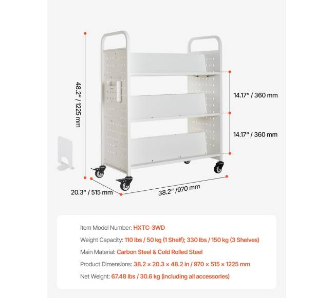 3-aukščių baltas knygų vežimėlis6