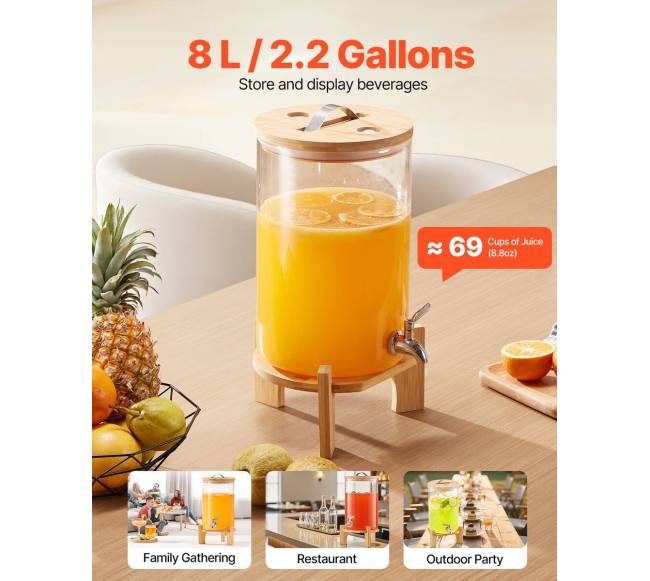 Gėrimų dozatorius stiklinis su stovu 8L1