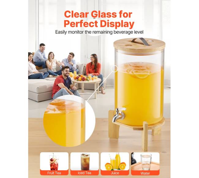 Gėrimų dozatorius stiklinis su stovu 8L3