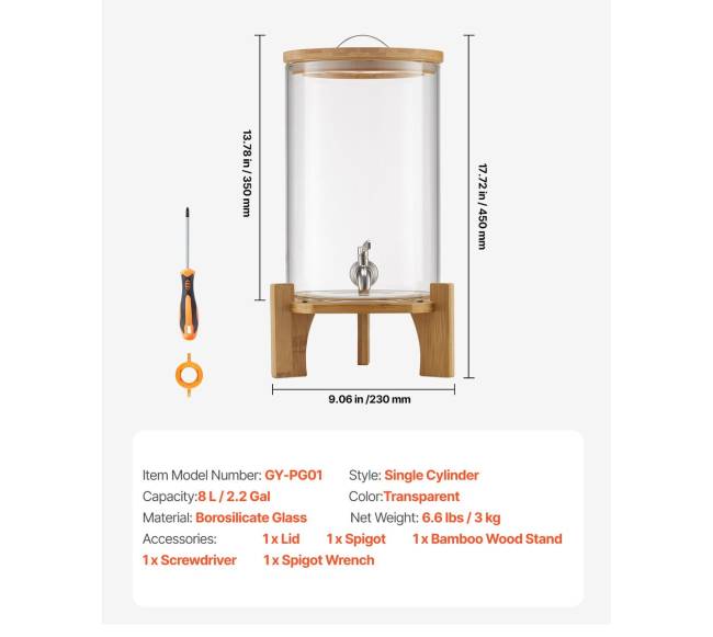 Gėrimų dozatorius stiklinis su stovu 8L6