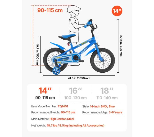 Vaikiškas 35,56 cm BMX dviratis 3-6 metų vaikams6