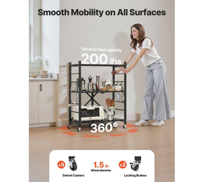 Sulankstoma 3 lygių lentyna su ratukais2