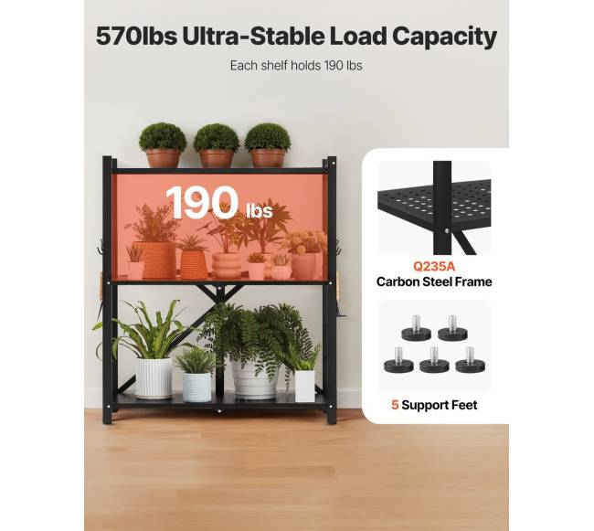 Sulankstoma 3 lygių lentyna su ratukais3