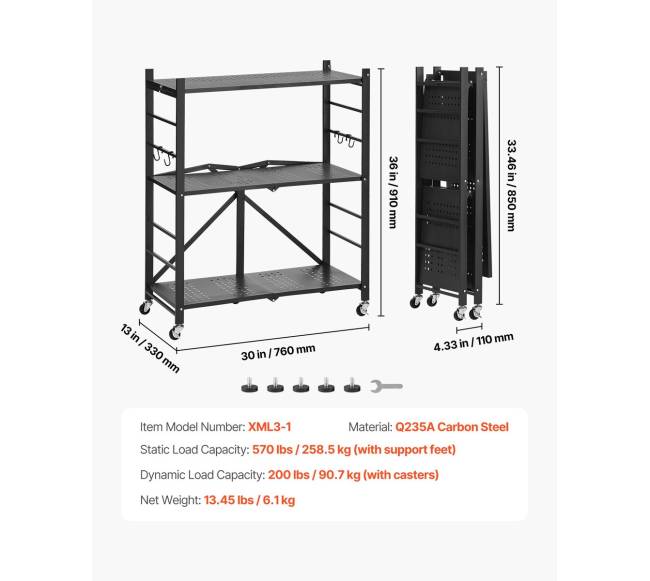 Sulankstoma 3 lygių lentyna su ratukais6