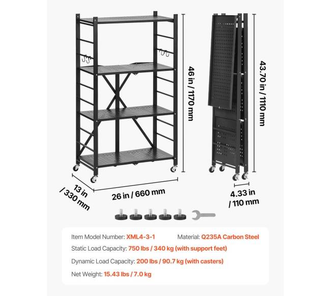 4 lygių sulankstoma lentyna su ratukais6