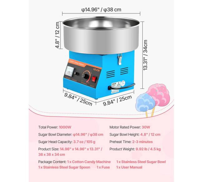 Elektrinė vatos gaminimo mašina 1000W mėlyna6