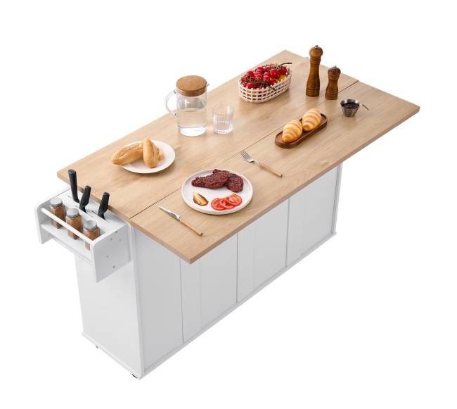 153 cm virtuvinis stalas su ratukais ir stalčiumi10