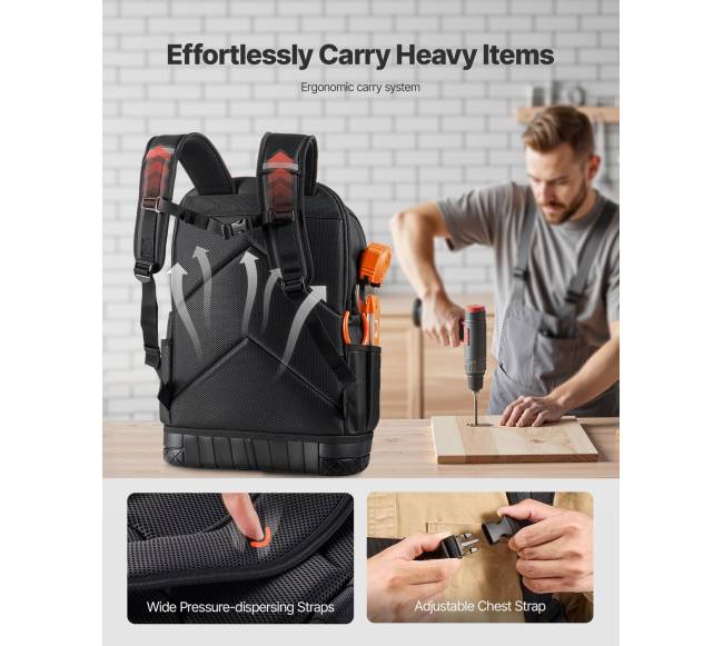 Įrankių kuprinė su 65 kišenėmis elektriko darbams3