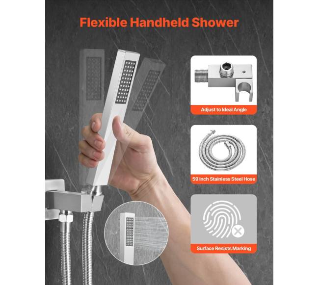 Kvadratinis 30 cm lietaus dušo komplektas su rankiniu dušu2