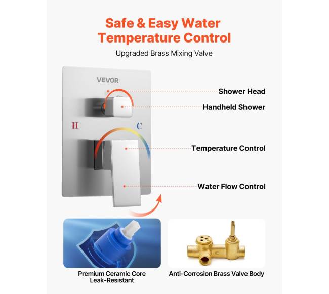 Kvadratinis 30 cm lietaus dušo komplektas su rankiniu dušu4