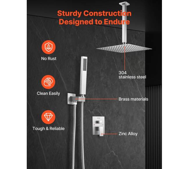 Kvadratinis 30 cm lietaus dušo komplektas su rankiniu dušu5