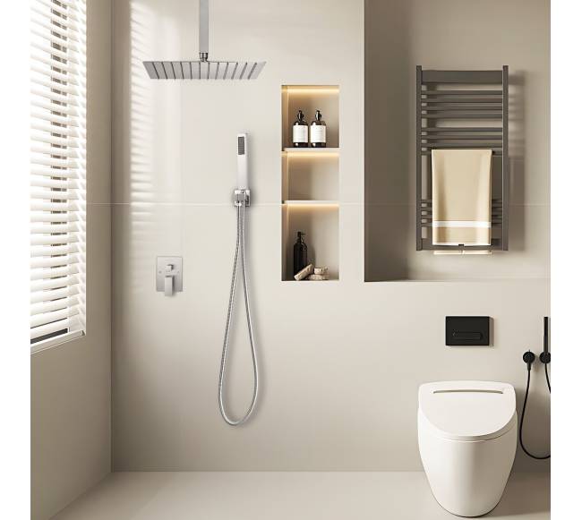 Kvadratinis 30 cm lietaus dušo komplektas su rankiniu dušu7