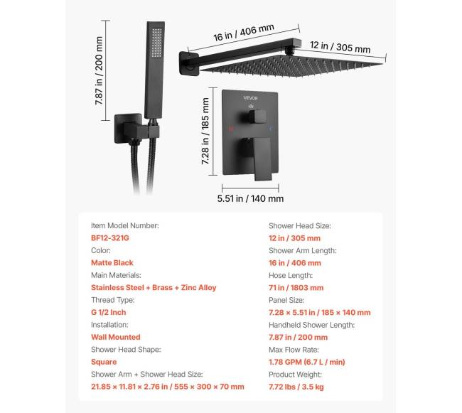 Dušo maišytuvo komplektas su 30 cm kvadratiniu galvute6