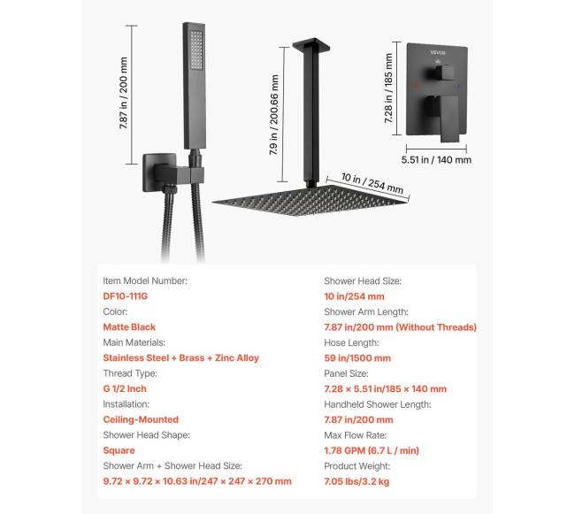 Dušo komplektas su kvadratiniu galvos dušu6