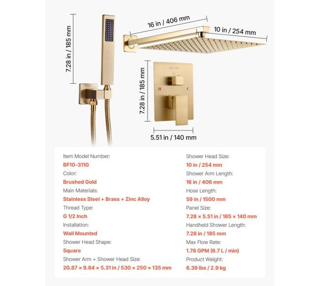 Dušo maišytuvo komplektas su keturkampiu galvučiu6