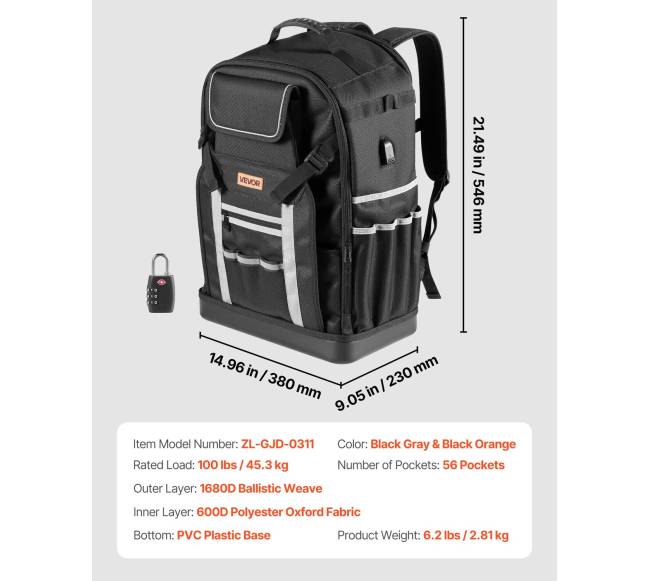 Įrankių kuprinė su 56 kišenėmis elektriko darbui6