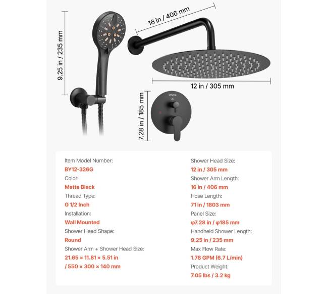 Dušo maišytuvo komplektas, juoda matinė apdaila6