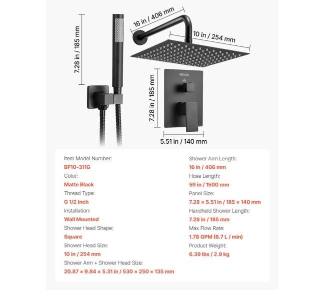 Dušo maišytuvas su kvadratiniu dušo galvute6