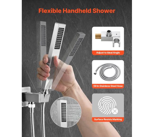 Kvadratinis dušo komplektas su lietaus galva 10"2