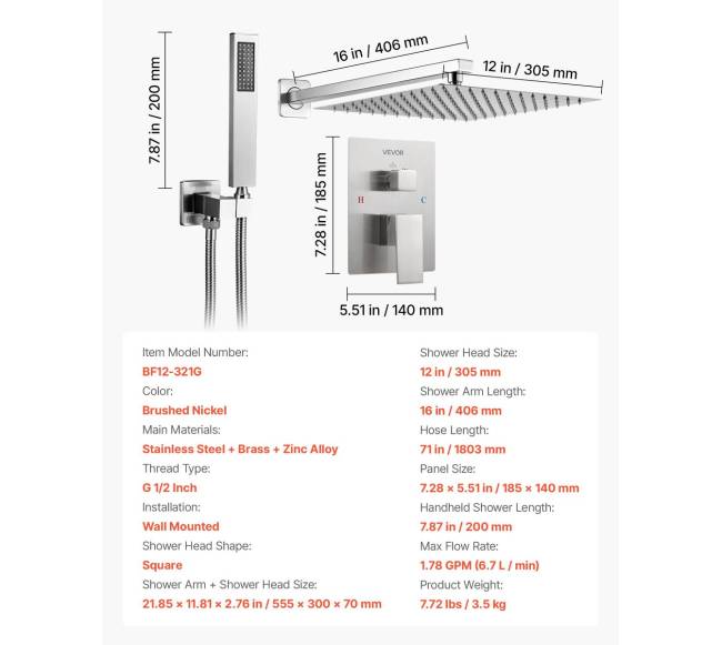 Kvadratinis dušo sistema su rankiniu purkštuvu6