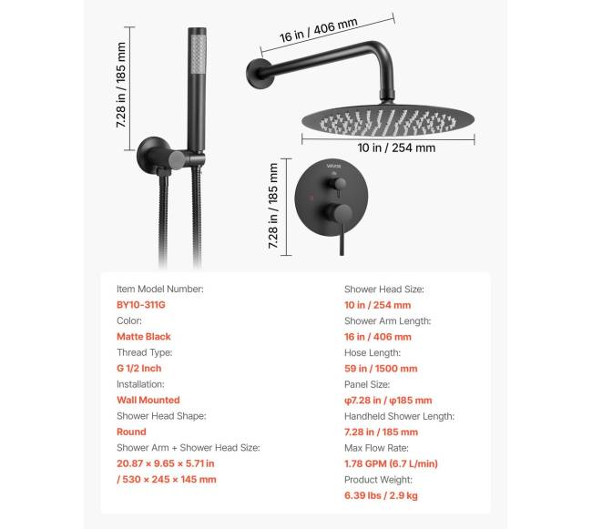 Dušo maišytuvo rinkinys su apvalia dušo galva6