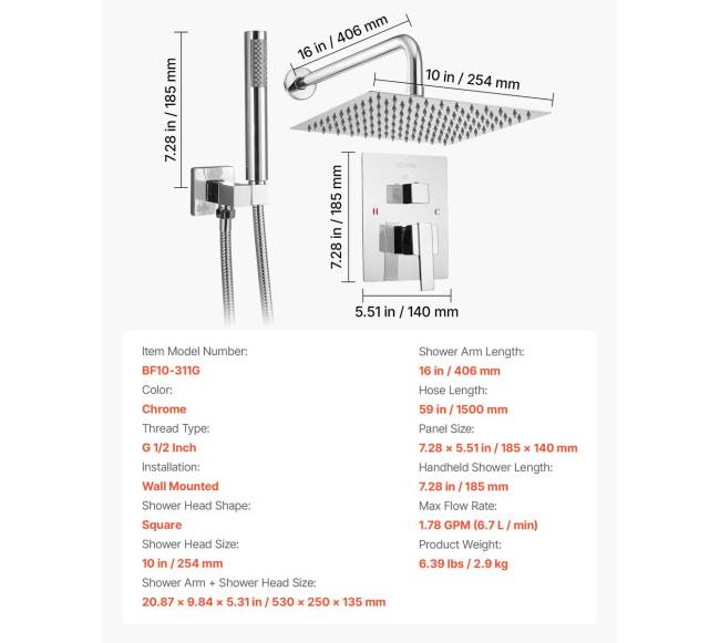 Dušo komplektas su lietaus galvute ir rankiniu dušu6