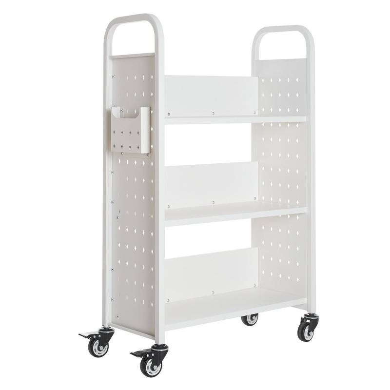 Vienpusė knygų vežimėlis su L formos lentynomis0