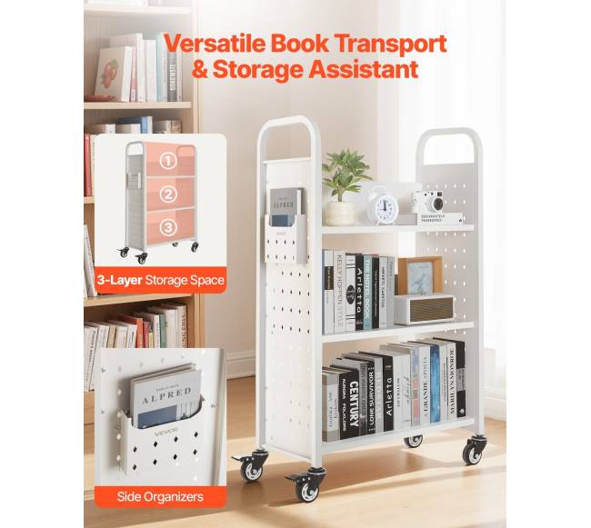 Vienpusė knygų vežimėlis su L formos lentynomis1