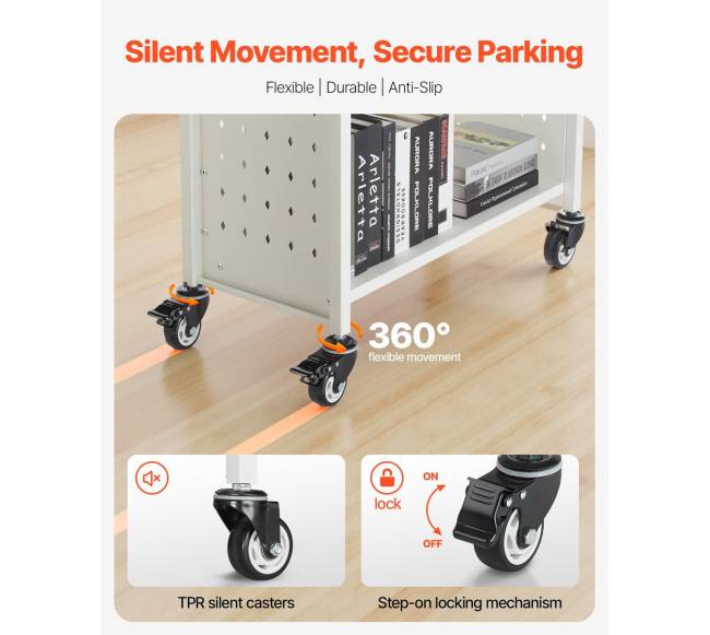 Vienpusė knygų vežimėlis su L formos lentynomis3