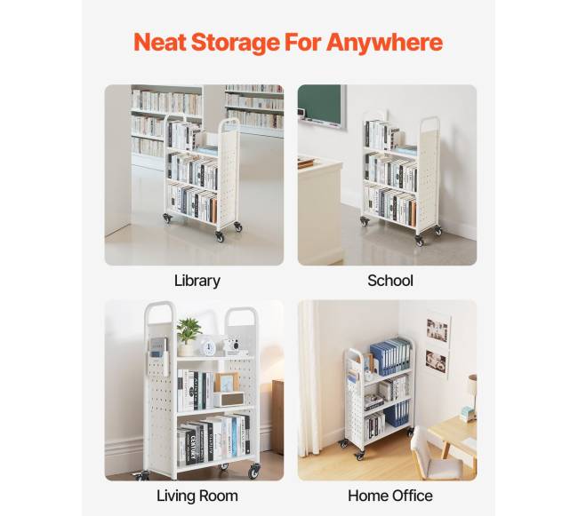 Vienpusė knygų vežimėlis su L formos lentynomis5