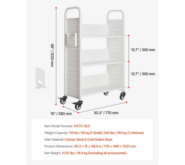 Vienpusė knygų vežimėlis su L formos lentynomis6