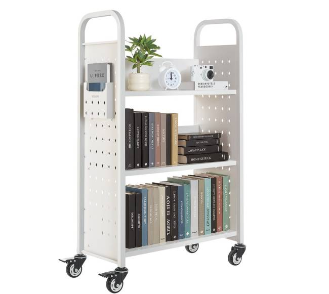 Vienpusė knygų vežimėlis su L formos lentynomis9