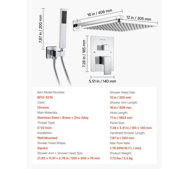 Dušo komplektas su 30 cm lietaus galva6