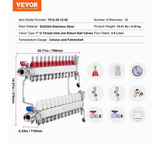 12 kilpų šilumos kolektoriaus rinkinys su PEX vamzdžiais6