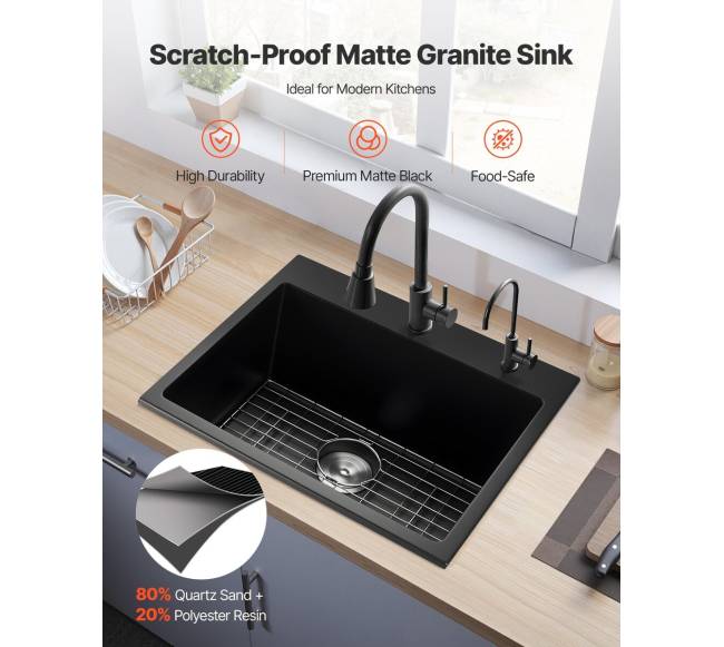 63 cm granito virtuvinė kriauklė vieno dubens1