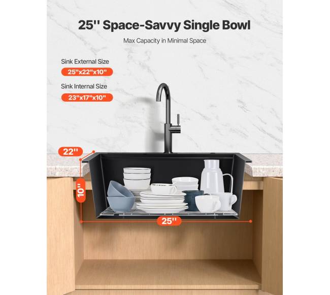 63 cm granito virtuvinė kriauklė vieno dubens4