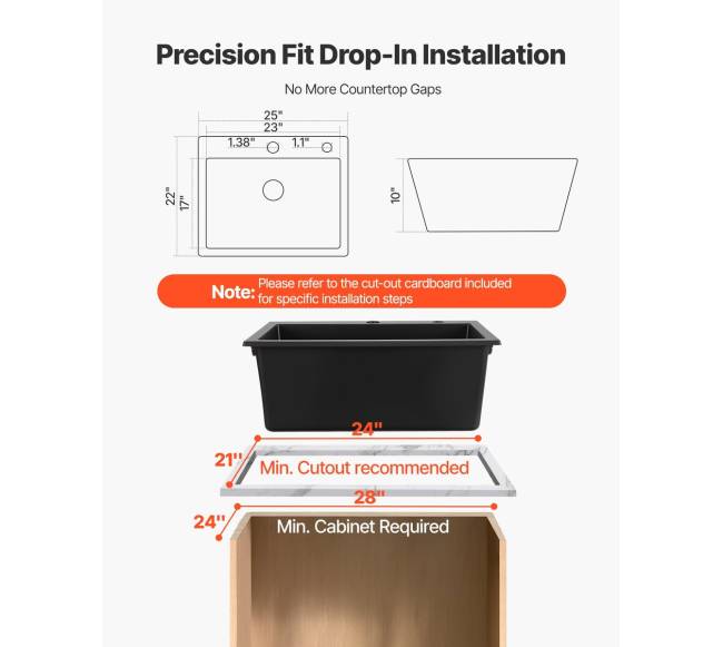 63 cm granito virtuvinė kriauklė vieno dubens5