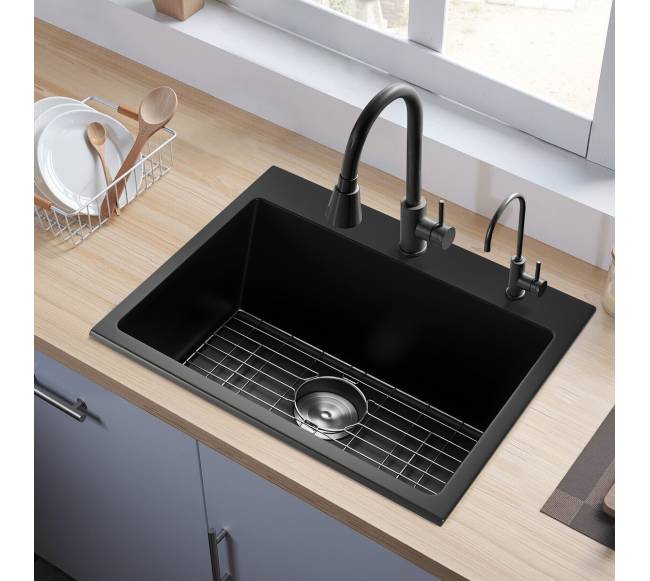 63 cm granito virtuvinė kriauklė vieno dubens7